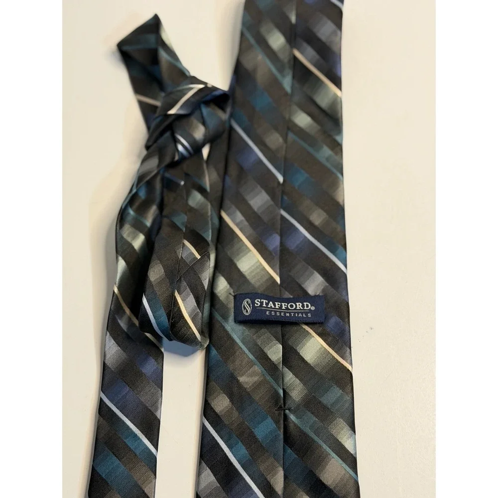 Stafford Necktie Blue Black Striped Silk Geometric Business Formal Mens Tie‎ OS